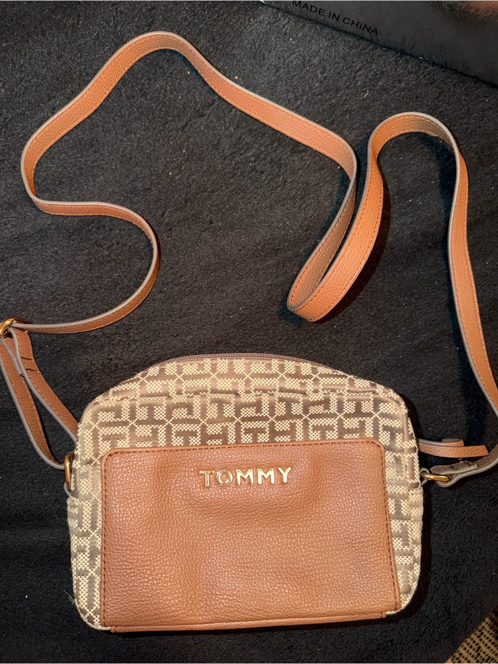 Tommy Hilfiger Brown Logo Pattern Crossbody Bag